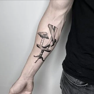 Surrealism Legs, Table tattoo on Forearm