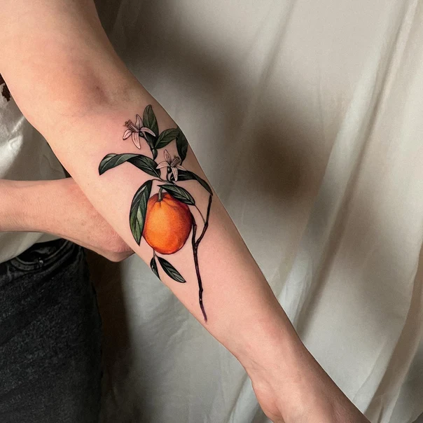 Illustrative Fruit, Plant tattoo on Forearm