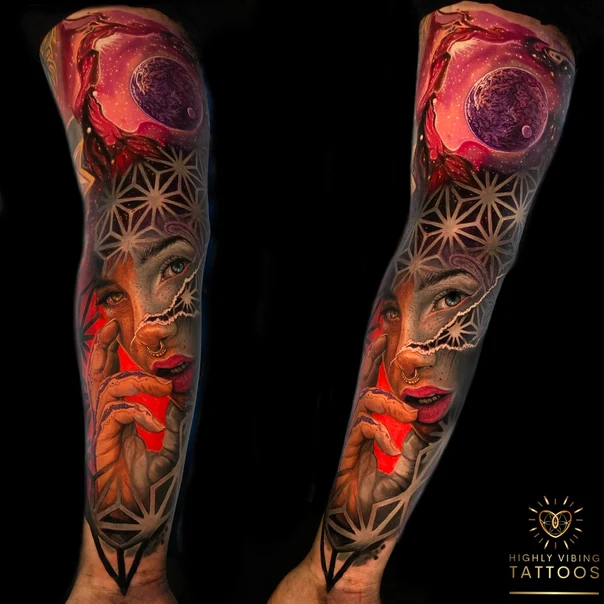 Realism Face, Planet tattoo on Full Sleeve