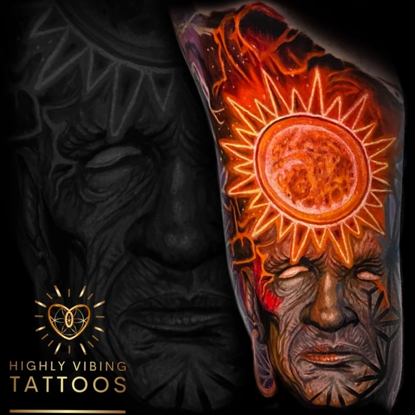 Realism Face, Sun tattoo on Forearm