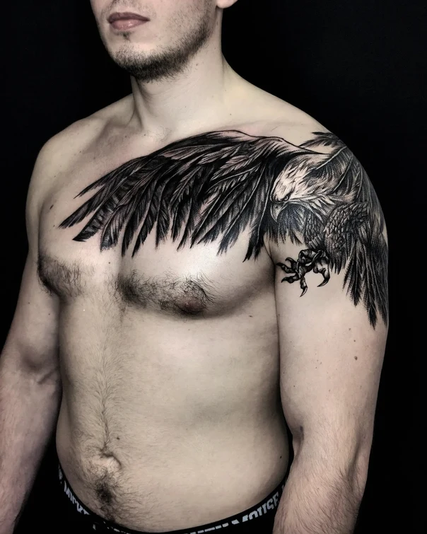 Realism Bird, Wings tattoo on Chest