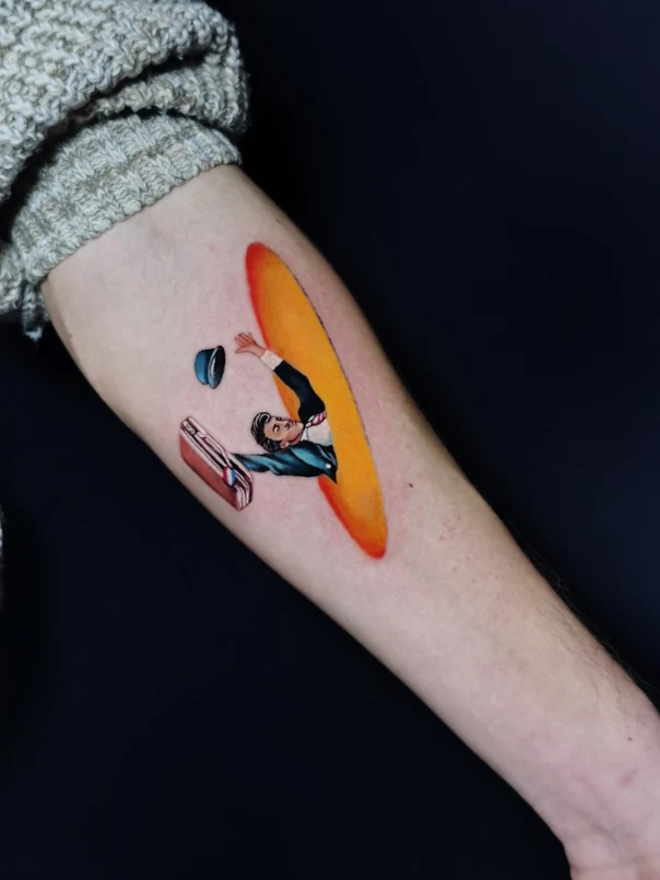 Illustrative Man, Portal tattoo on Forearm