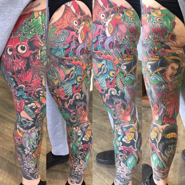 Japanese Dragons, Demons tattoo on Full leg