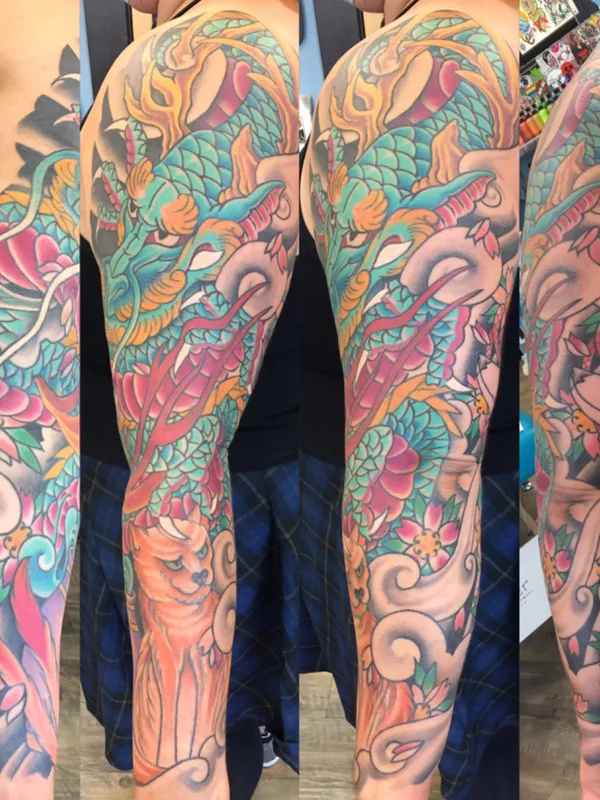color japanese tatouage sur full sleeve #54566 | Artiste tatoueur Kirk Sheppard