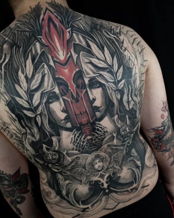 Реализм Portrait, Angel tattoo на Спина (полная)