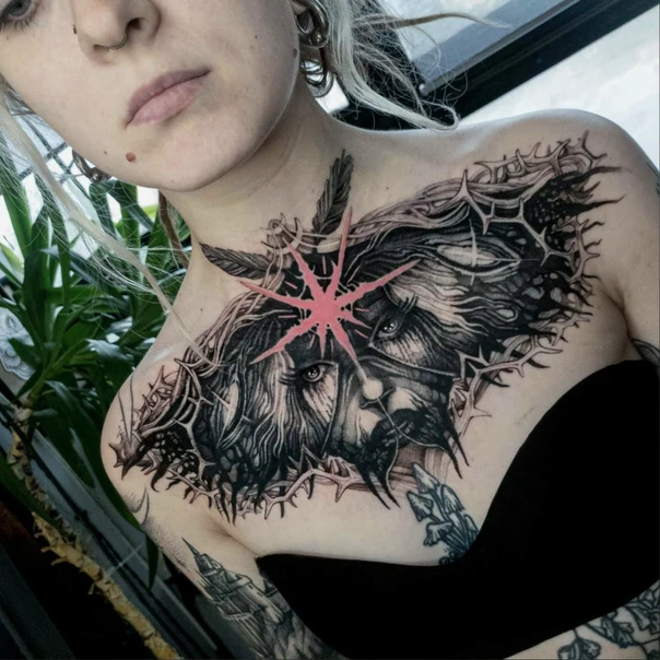 Блэкворк Face, Star tattoo на Грудь