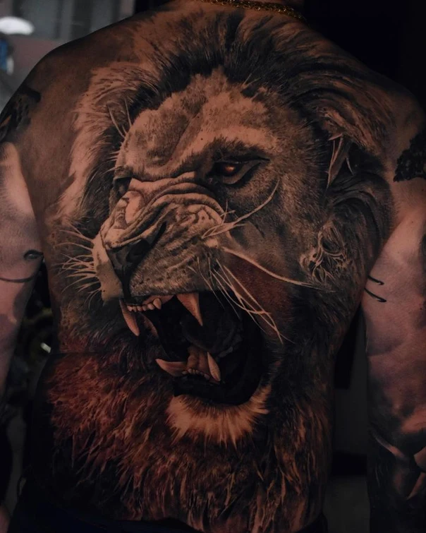 Realism Lion tattoo on Full Back