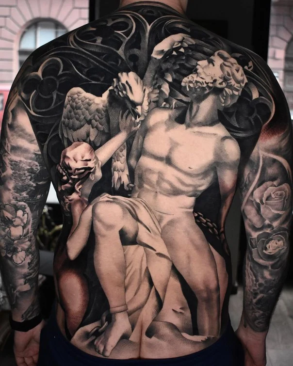 Realism Statue, Eagle tattoo on Full Back