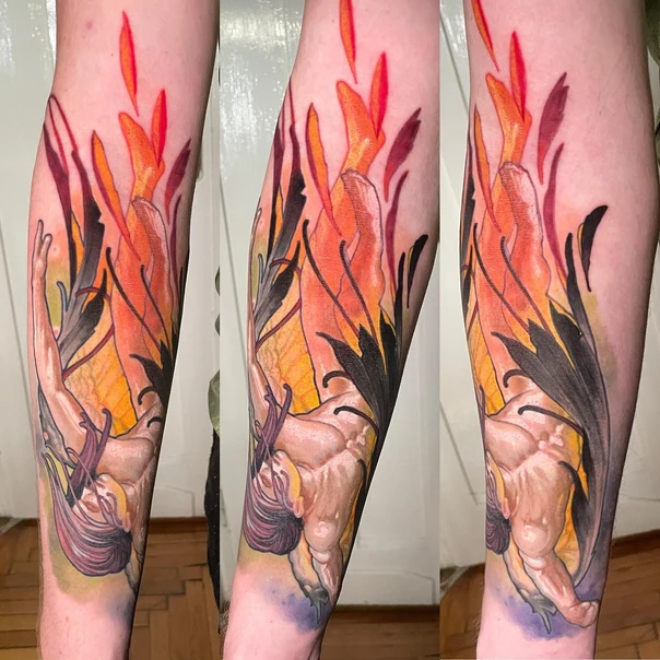 Illustrative Figure, Fire tattoo on Forearm