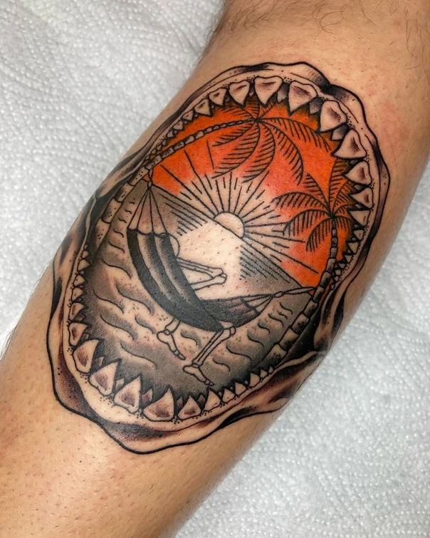 Neo Traditional Shark, Skeleton tattoo on Forearm