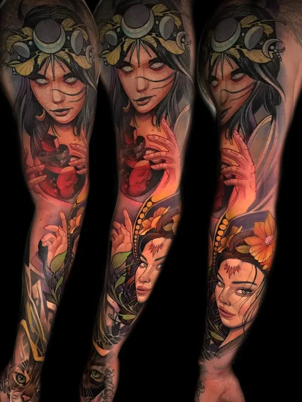 female color illustrative 纹身 在 full sleeve #67655 | 纹身师 Otte Timar