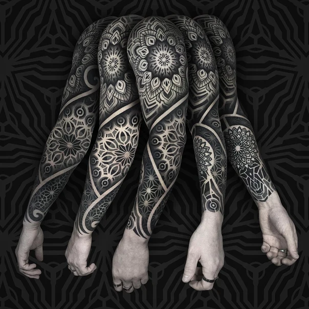Блэкворк Mandala, Geometric tattoo на Полный рукав