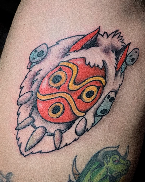 Japanese Anime, Mask tattoo on Upper Arm