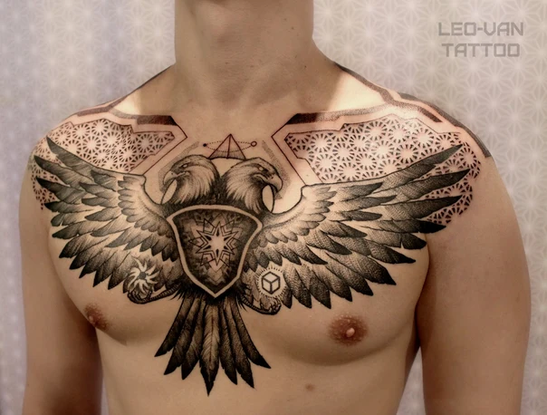 Блэкворк Eagle, Geometric tattoo на Грудь
