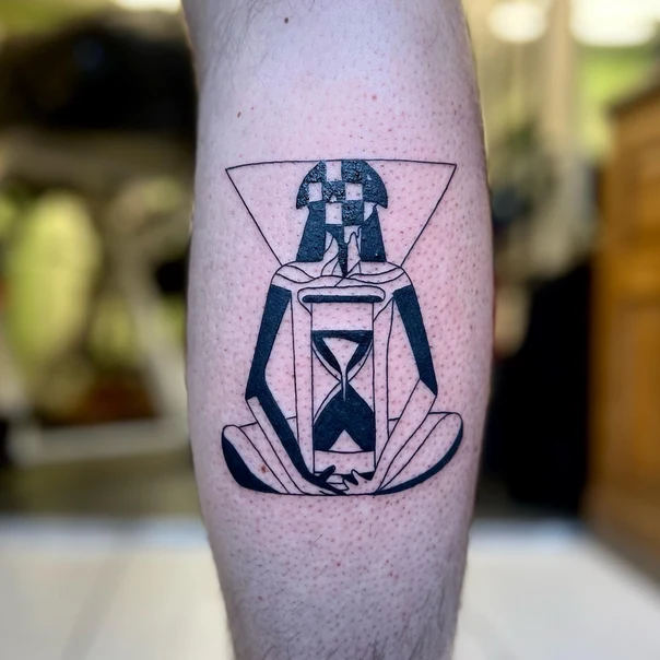Geometric Hourglass, Figure tattoo on Calf
