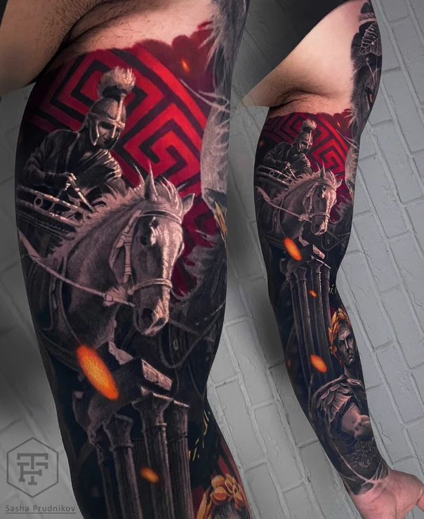 Реализм Roman, Chariot tattoo на Полный рукав
