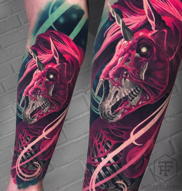 Realism Unicorn, Skull tattoo on Forearm