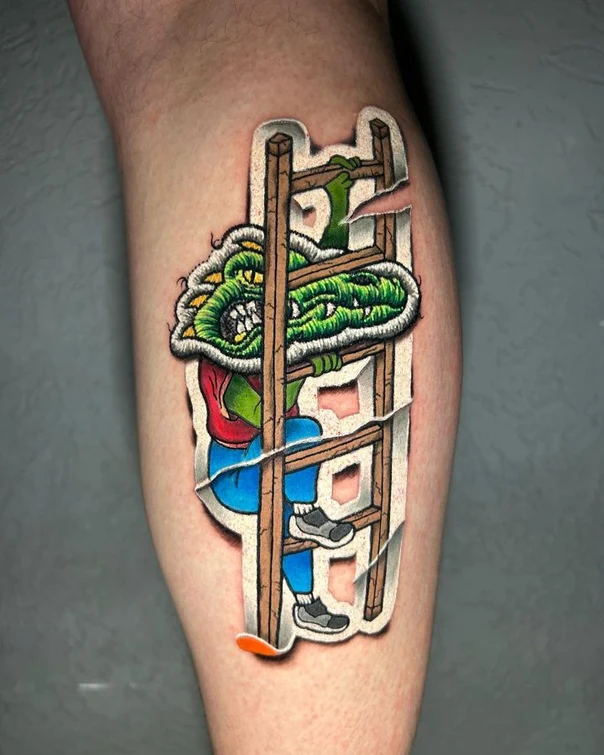 New School Monster, Ladder tattoo on Calf