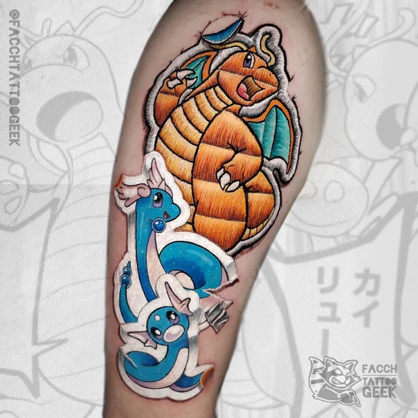 Illustrative Pokemon, Dragonite tattoo on Forearm