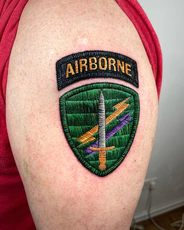 Illustrative Military, Patch tattoo on Shoulder