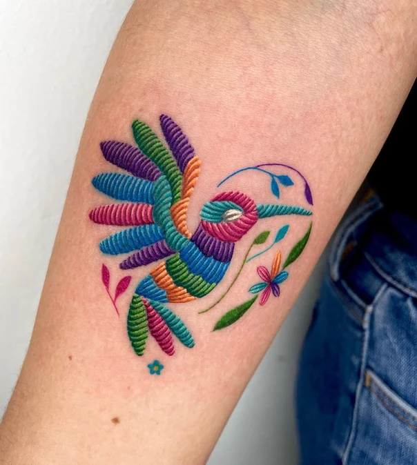 Illustrative Hummingbird, Floral tattoo on Forearm