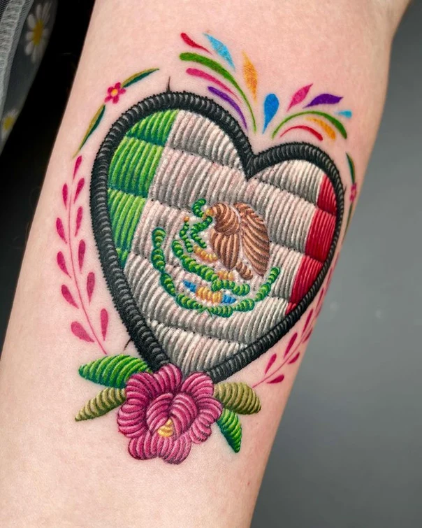 Illustrative Heart, Flag tattoo on Forearm