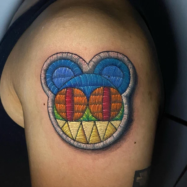 Illustrative Bear, Patch tattoo on Shoulder