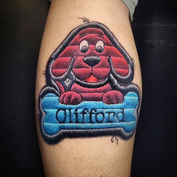 Illustrative Dog, Bone tattoo on Calf