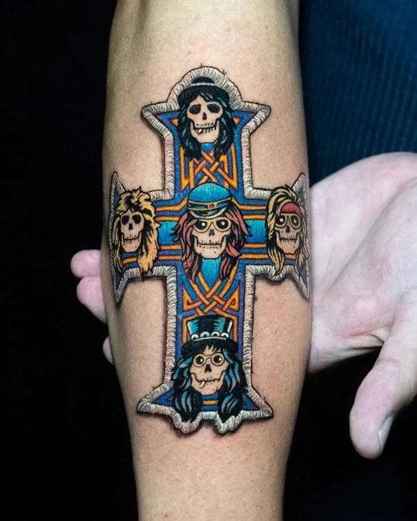 Illustrative Skull, Cross tattoo on Forearm