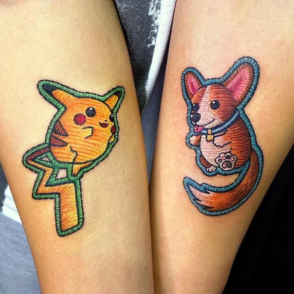 Cartoon Pikachu, Dog tattoo on Forearm