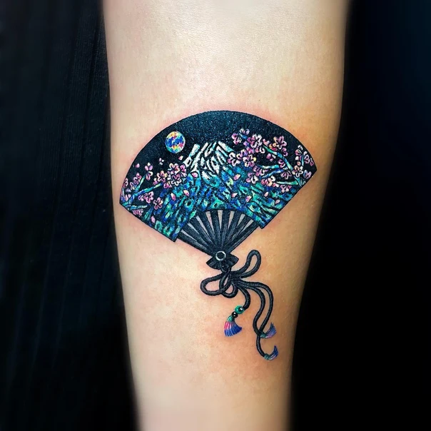 Japanese Fan, Mountain tattoo on Forearm