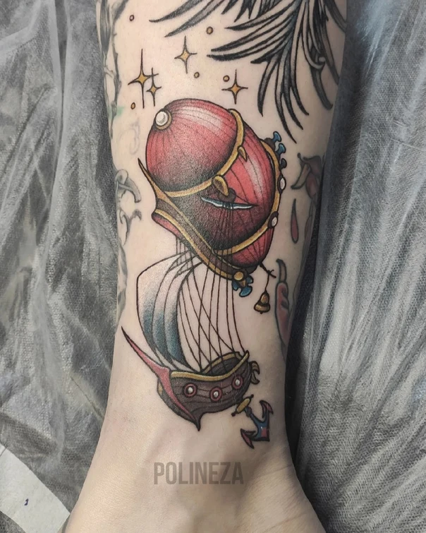 Нео-традиционная Airship, Anchor tattoo на Лодыжка