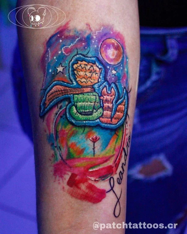 Watercolor Character, Stars tattoo on Forearm