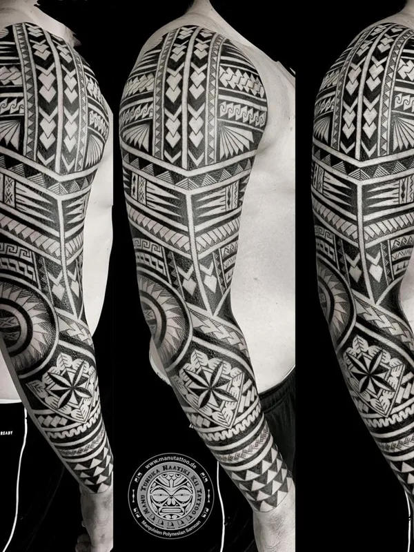 male black tribal 纹身 在 full sleeve #68663 | 纹身师 Manu Kelley