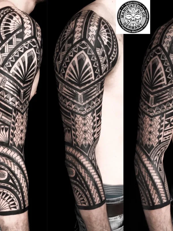male black tribal 纹身 在 full sleeve #68667 | 纹身师 Manu Kelley