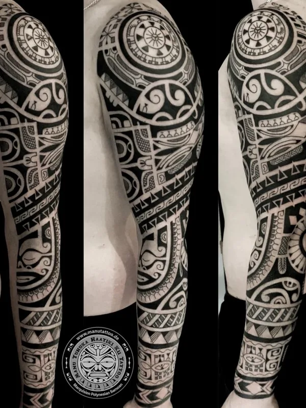 male black tribal 纹身 在 full sleeve #68664 | 纹身师 Manu Kelley