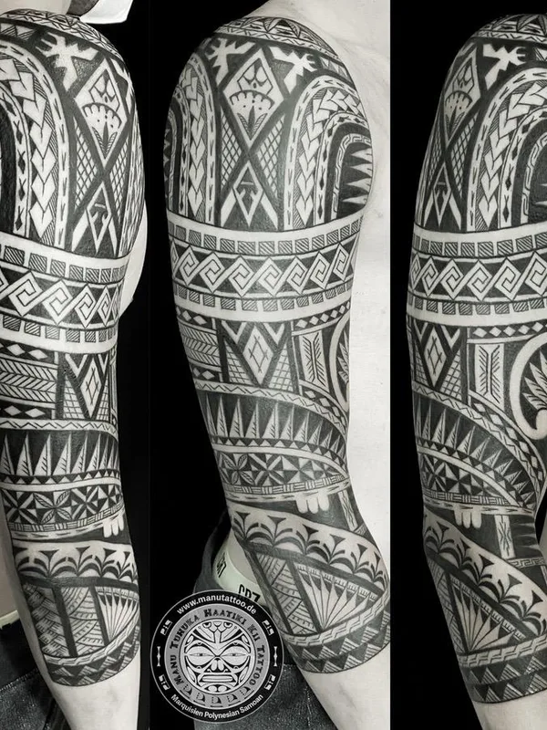 male black tribal 纹身 在 full sleeve #68668 | 纹身师 Manu Kelley