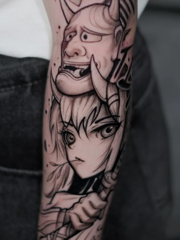 black and grey anime Tatuaggio su forearm #68725 | Tatuatore Константин Киндяков