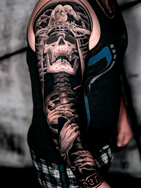 male black and grey realism Tatuaggio su full sleeve #68734 | Tatuatore Константин Киндяков