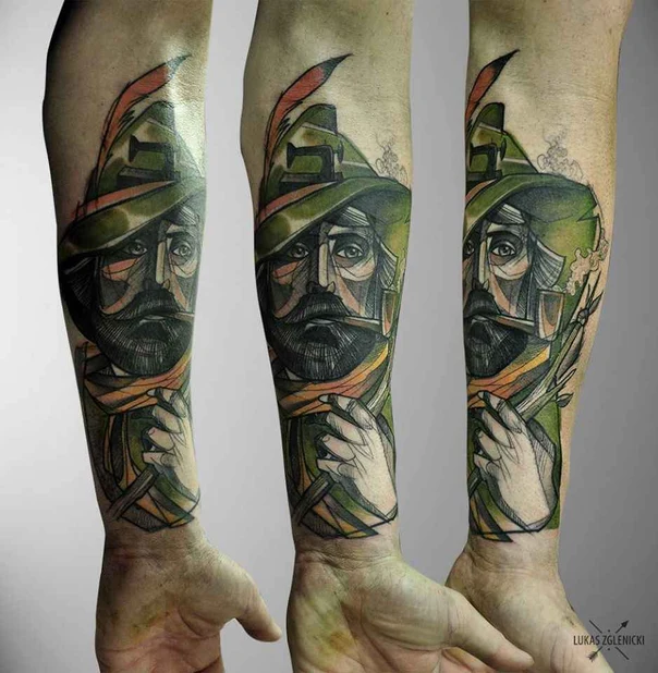 Illustrative Portrait, Man tattoo on Forearm