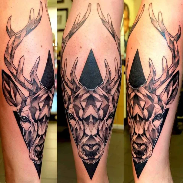 Geometric Deer, Geometric tattoo on Calf