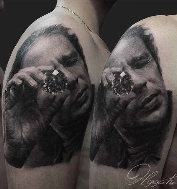 black and grey realism 纹身 在 shoulder #471 | 纹身师 Ольга Григорьева