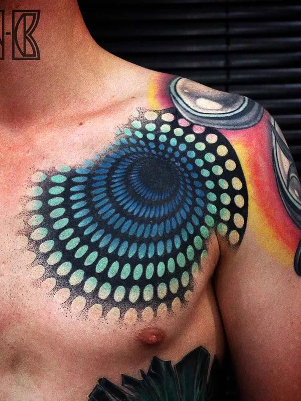 male color geometric tattoo on chest #1041 | Tattoo Artist Алексей Бузунов