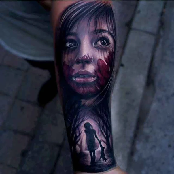 Realism Portrait, Forest tattoo on Forearm