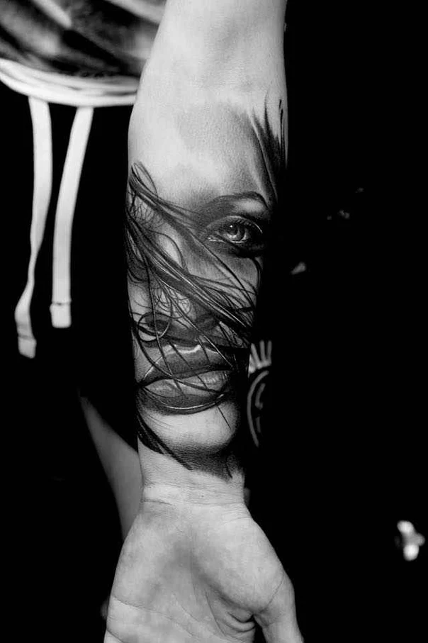 Realism Face, Eye tattoo on Forearm