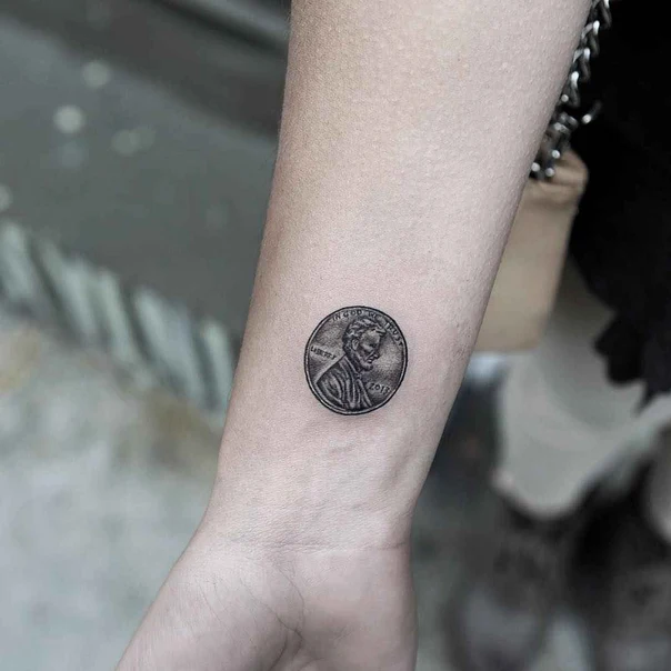 Micro Realism Coin, Portrait tattoo on Wrist