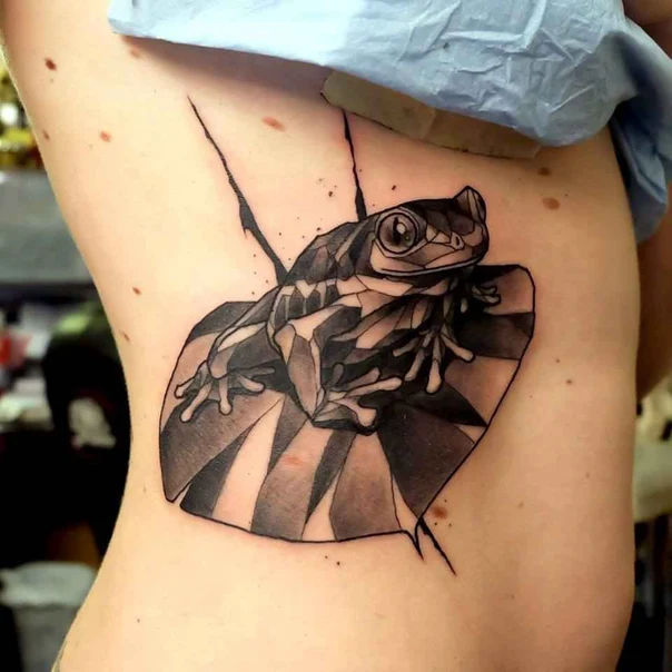 Geometric Frog, Leaf tattoo on Side