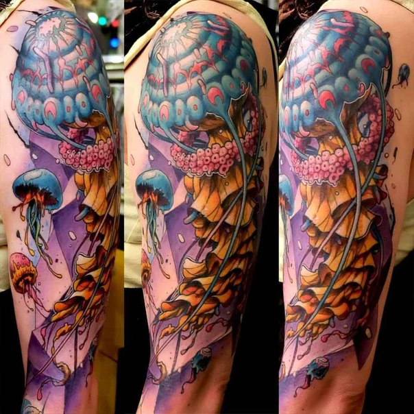 Illustrative Jellyfish, Ocean tattoo on Upper Arm