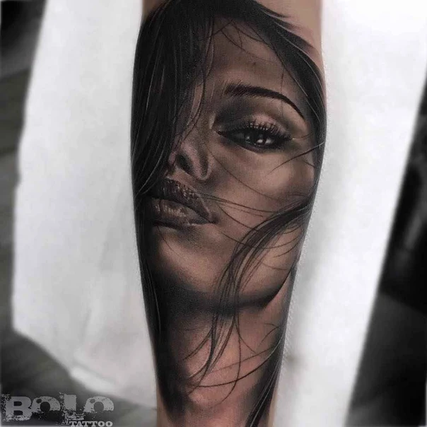 Realism Face, Woman tattoo on Forearm