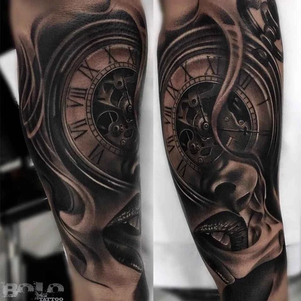 Realism Clock, Face tattoo on Forearm